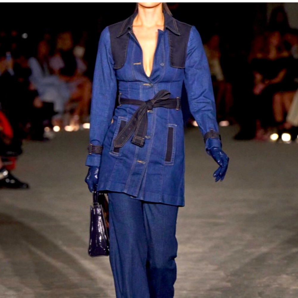 NWT Gloria Vanderbilt two tone denim trench coat